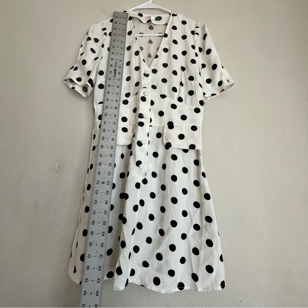 RIXO London White Black Polka Dot Mini Dress Retro Medium - Picture 8 of 10